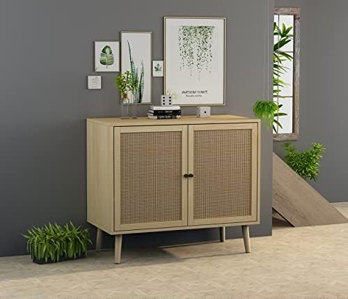 Sideboard Buffet Cabinet, Kitchen Storage Cabinet with Rattan Doors, Accent Home Furniture for Li... | Amazon (US)