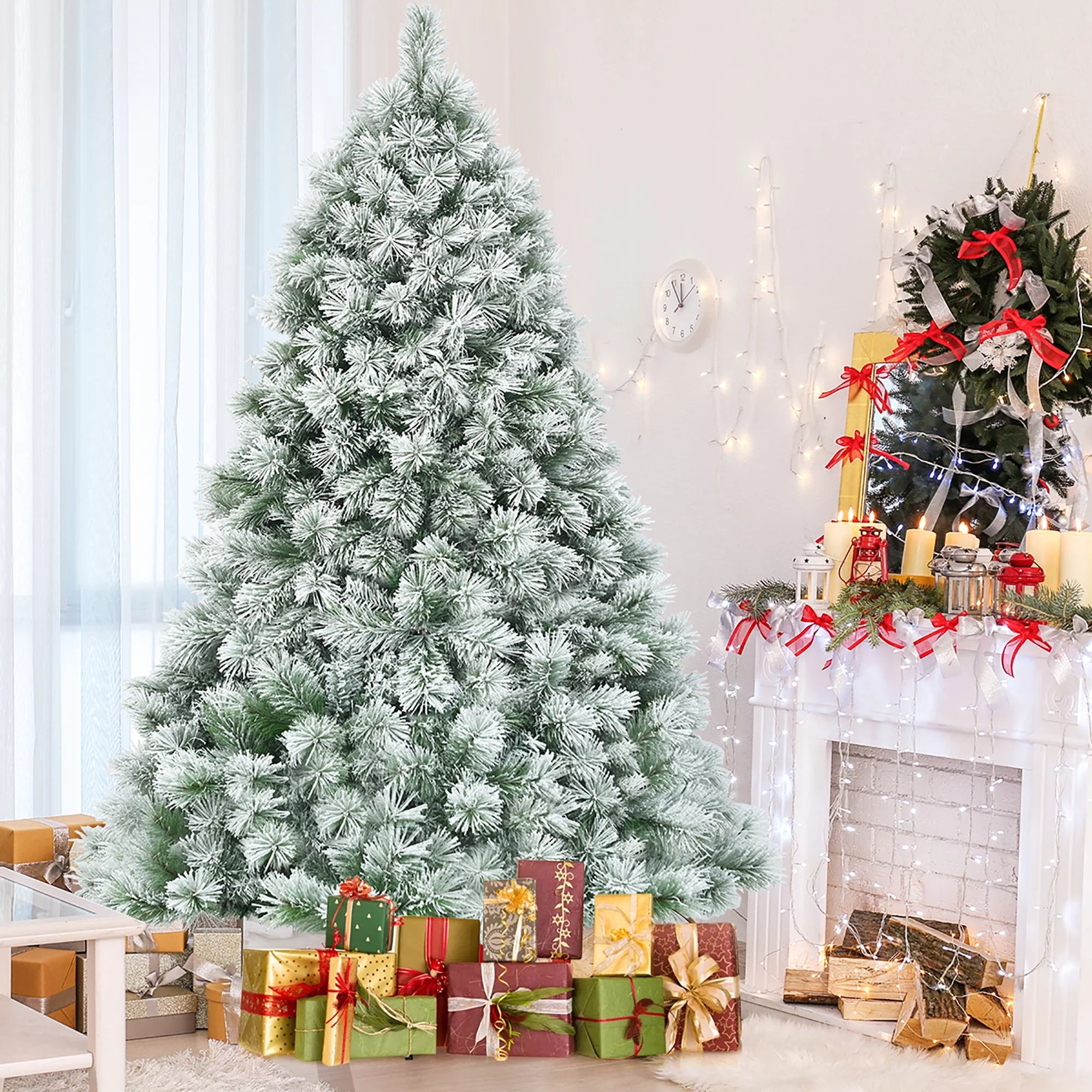 Costway Green Unlit Pine Premium Hinged Artificial Christmas Tree, with Snowy Pine Needles includ... | Walmart (US)