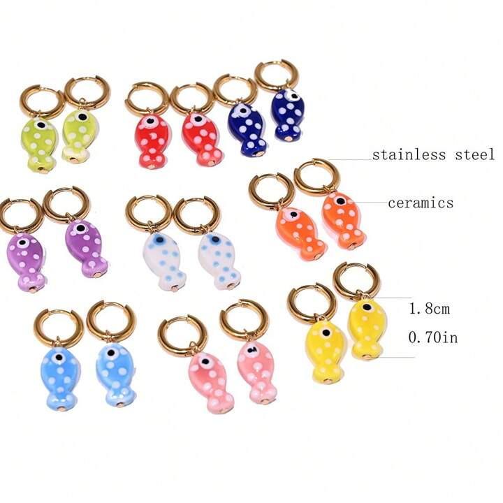 Keramische vis hanger gouden roestvrij stalen creolen voor vrouwen mode oor gesp sieraden accesso... | SHEIN