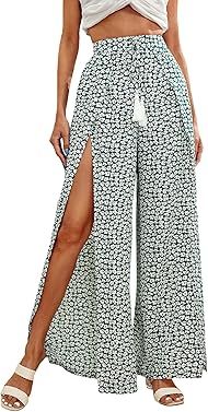 Verdusa Women's Floral Print Split Thigh Wide Leg Palazzo Pant | Amazon (US)