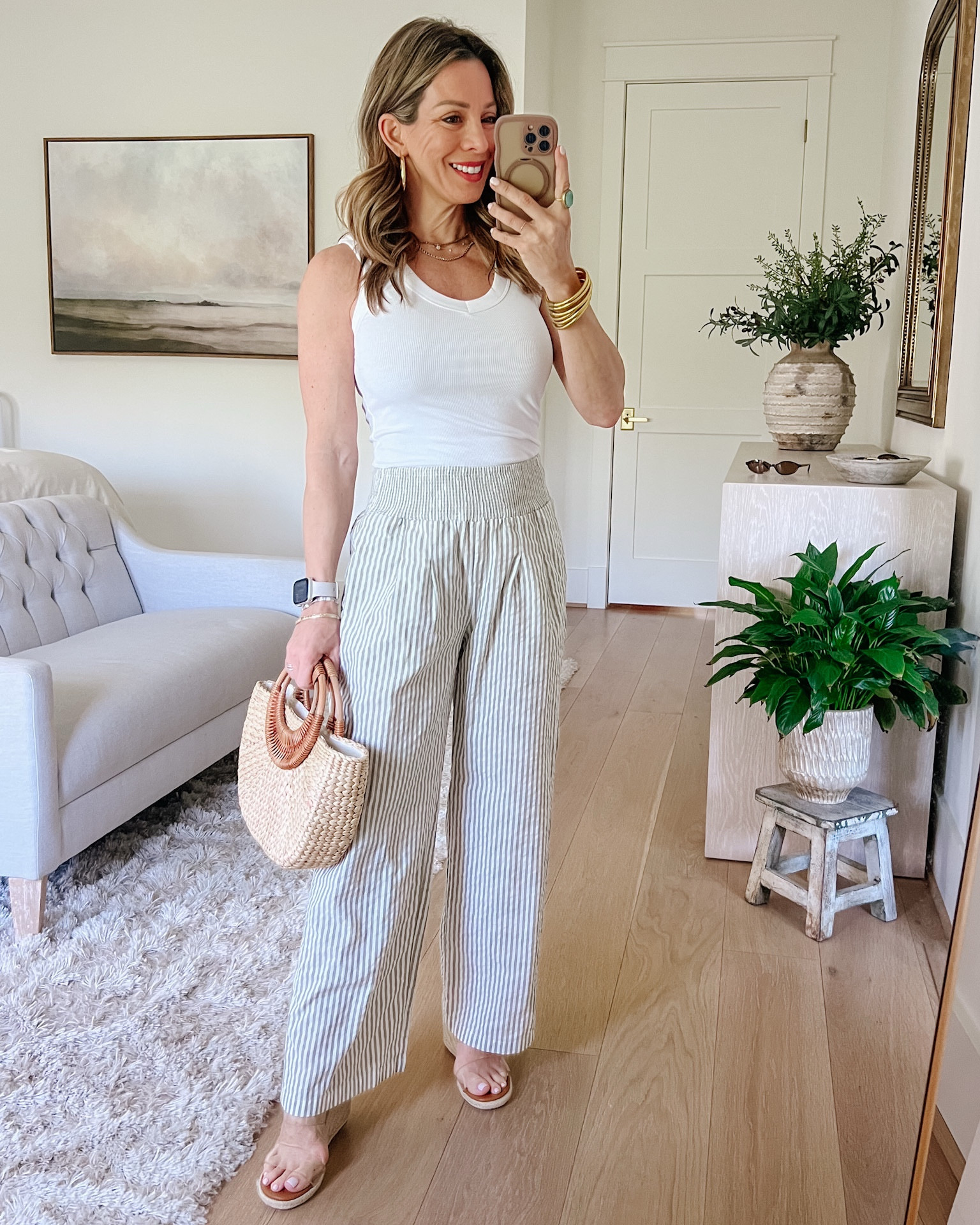 Amazon Spring Style 🌸 This white tank is so fresh and flattering and I’m smitten with these seersucker pants 

Top Fit: I’m wearing an XS

Pants Fit: I’m wearing a Small

#LTKOver40 #LTKgrwm #LTKPetite