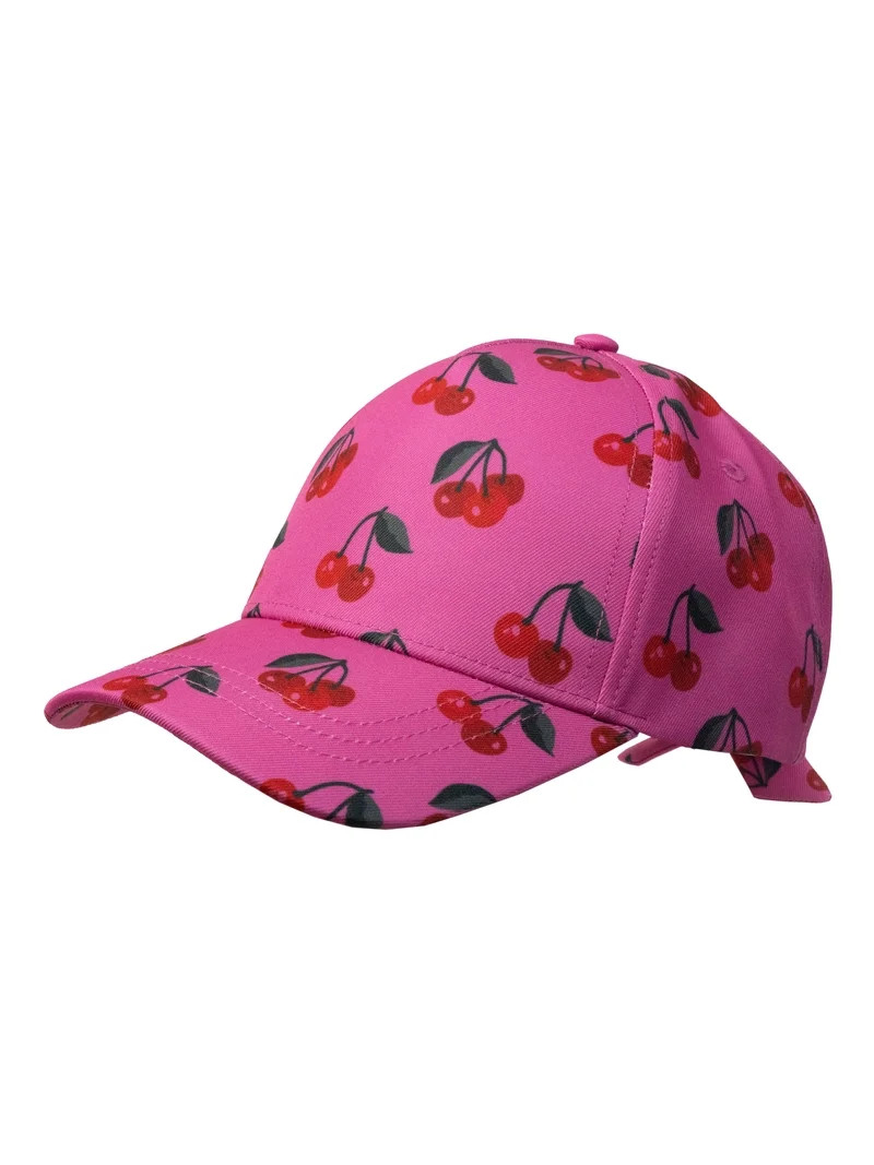Wonder Nation Girls Baseball Hat, Pink Cherry Print Tie Back | Walmart (US)