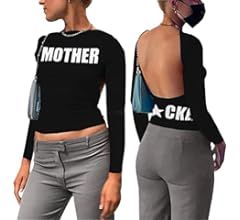 Long Sleeve Crop Top Womens - Casual Y2K Cami Shirts Slim Fitted Backless Sweetheart Neck Tees | Amazon (US)