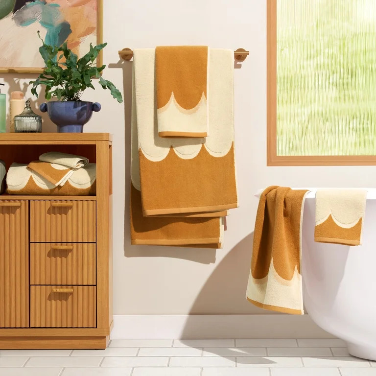 Beautiful by Drew Barrymore 6-Piece Scallop Bath Towel Set, Soft 100% Cotton, Yellow | Walmart (US)