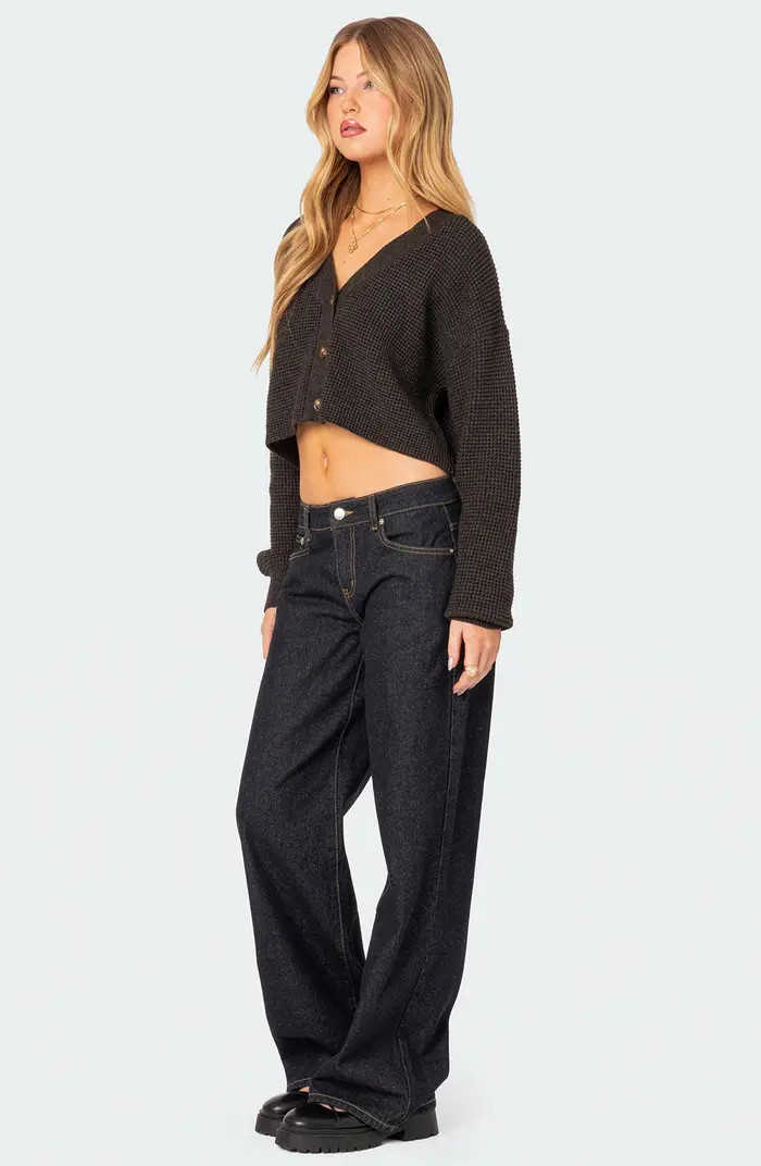 Oversize Waffle Knit Crop Cardigan | Nordstrom