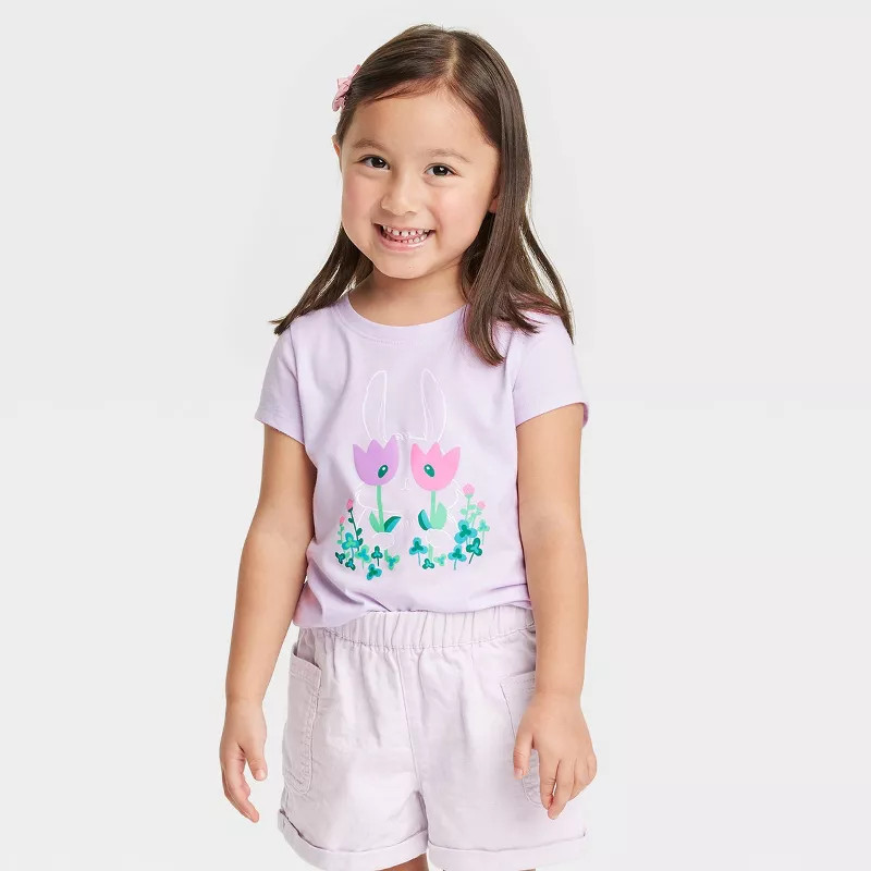 Toddler Girls' Bunny & Flowers Short Sleeve T-Shirt - Cat & Jack™ Light Violet | Target