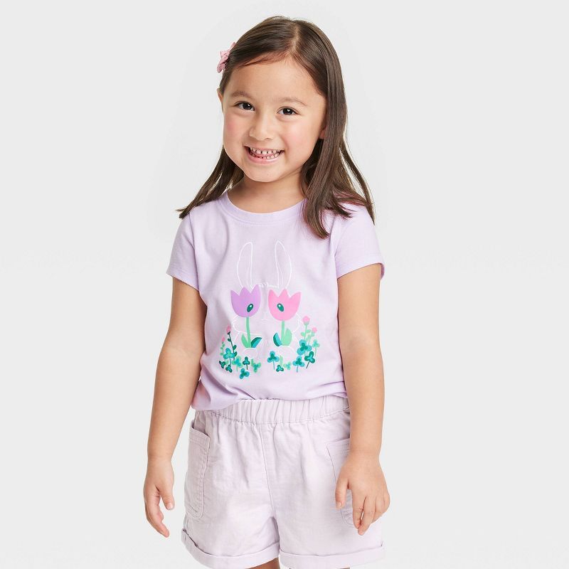 Toddler Girls' Bunny & Flowers Short Sleeve T-Shirt - Cat & Jack™ Light Violet | Target