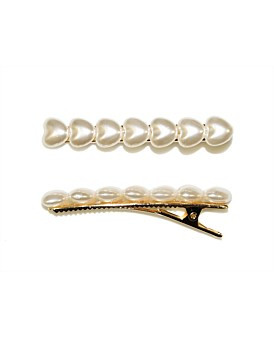 David Jones Hepburn & Co Pearl Hearts 6.5Cm Bar Clips - Pair in Gold | David Jones (Australia & New Zealand)