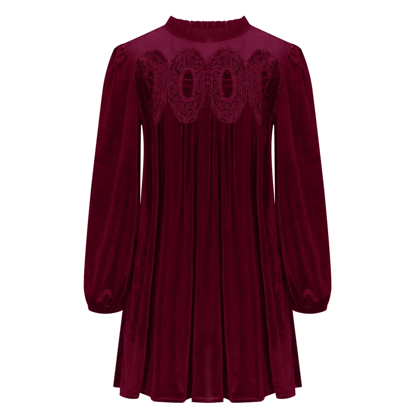 Karight Womens A-Line Velvet Lace Overall Pleated Babydoll Mini Dress Casual Scallop Neck Flared ... | Walmart (US)