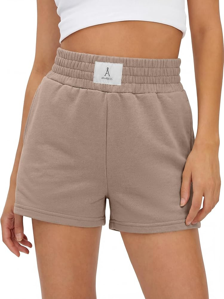 ANRABESS Women Sweat Shorts Summer Athletic Workout Elastic High Waist Comfy Shorts with Pockets ... | Amazon (US)