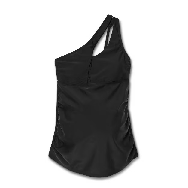 Asymmetrical One Shoulder Maternity Tankini Top - Isabel Maternity by Ingrid & Isabel™ Black | Target