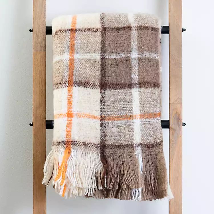 New! Tan Fall Plaid Mohair Throw | Kirkland's Home