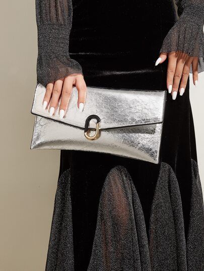 Metallic Flap Clutch Bag | SHEIN