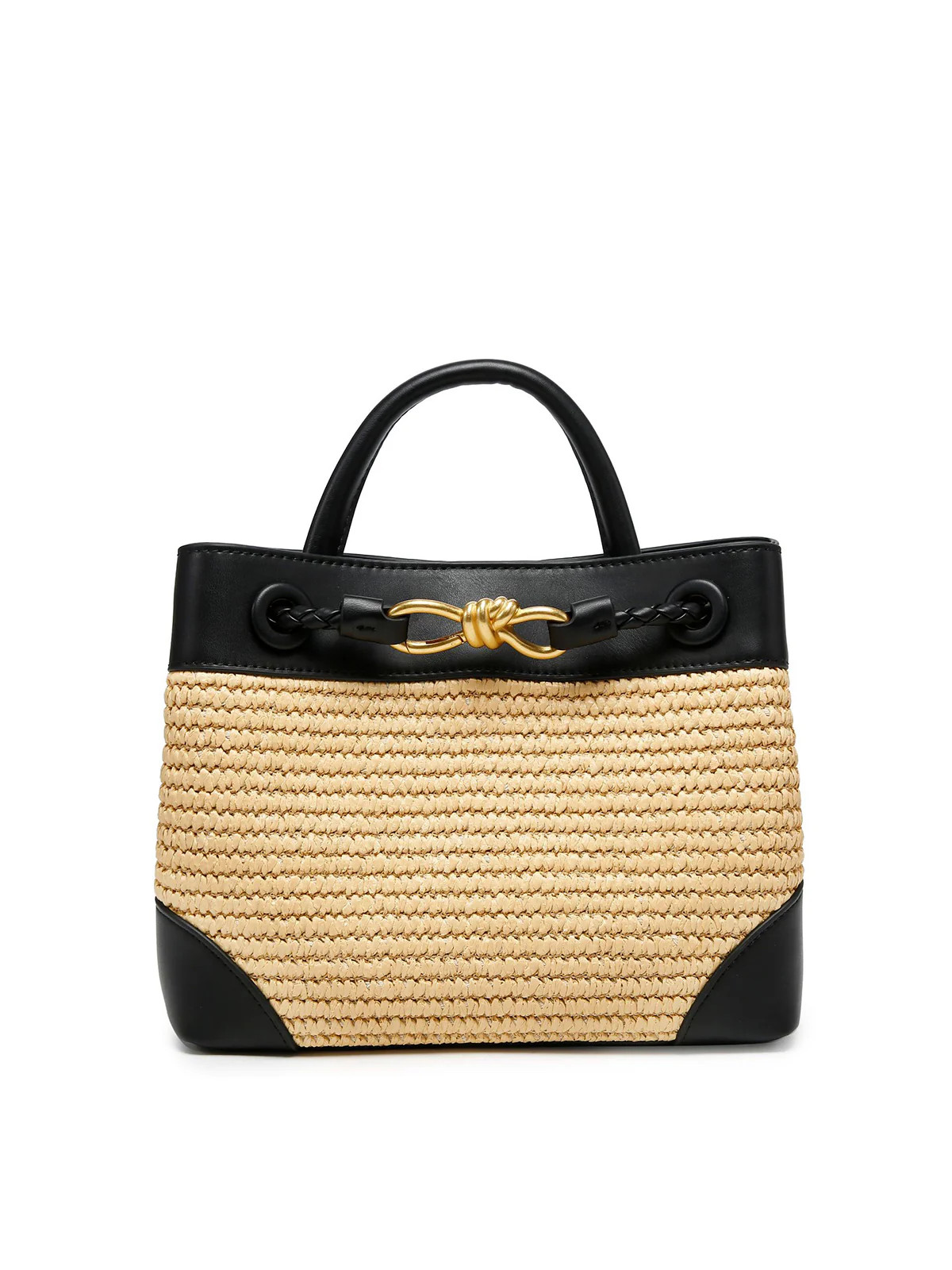 Woven Metal Accent Top Handle Handbag | Commense