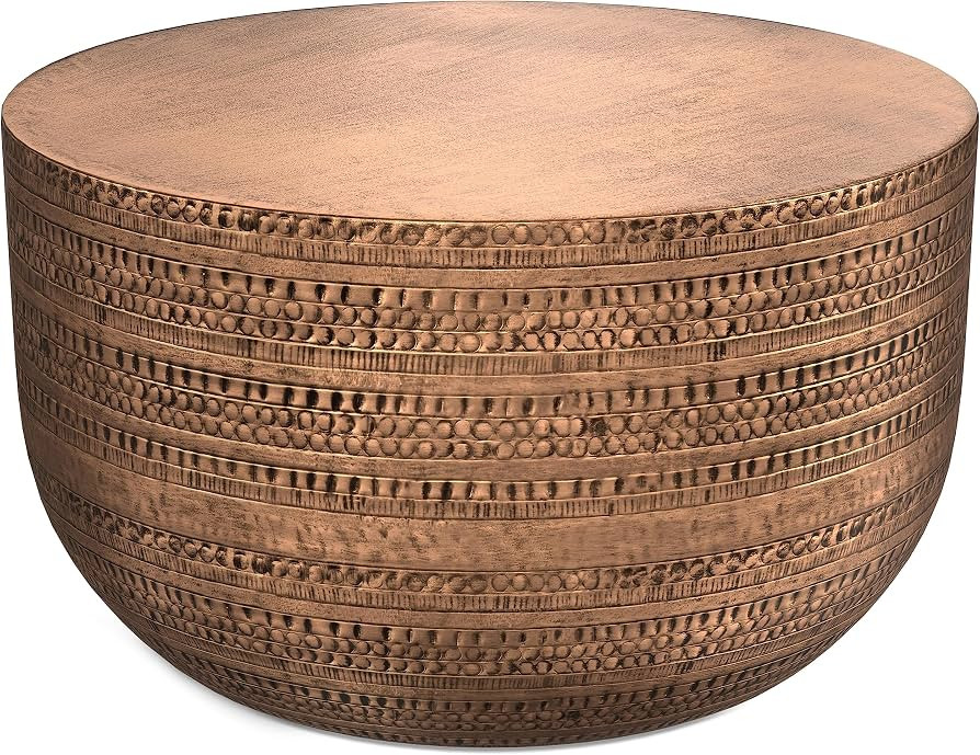 SIMPLIHOME Johnsen Metal Coffee Table - 30 inch Wide Solid Metal Round Drum Accent Table in Antiq... | Amazon (US)