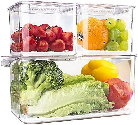 elabo Food Storage Containers Fridge Produce Saver- 3 Piece Set Stackable Refrigerator Organizer ... | Amazon (US)