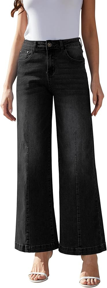 Wide Leg Jeans for Women - High Waisted Baggy Jeans Stretch Loose Denim Pants | Amazon (US)