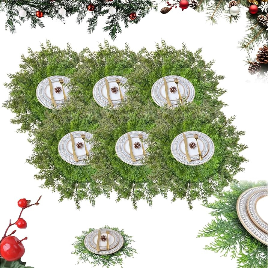 Faux Cedar Placemats, Faux Cedar Greenery Placemats Round, Cedar Christmas Placemats, 16″ Cedar... | Amazon (US)
