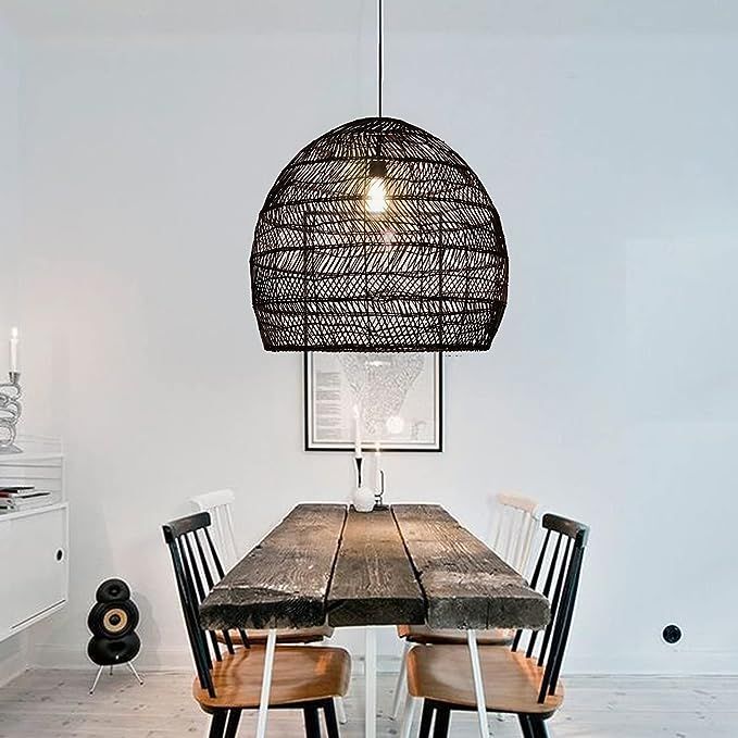 Kitchen Island Light, Arturesthome Rattan Woven Pendant Fixture Shades, Handmade Hanging Lamp Cra... | Amazon (US)
