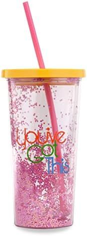 Ban.do Deluxe Glitter Sip Sip Insulated Tumbler with Reusable Straw, 20 Ounce Travel Cup with Lid, Y | Amazon (US)