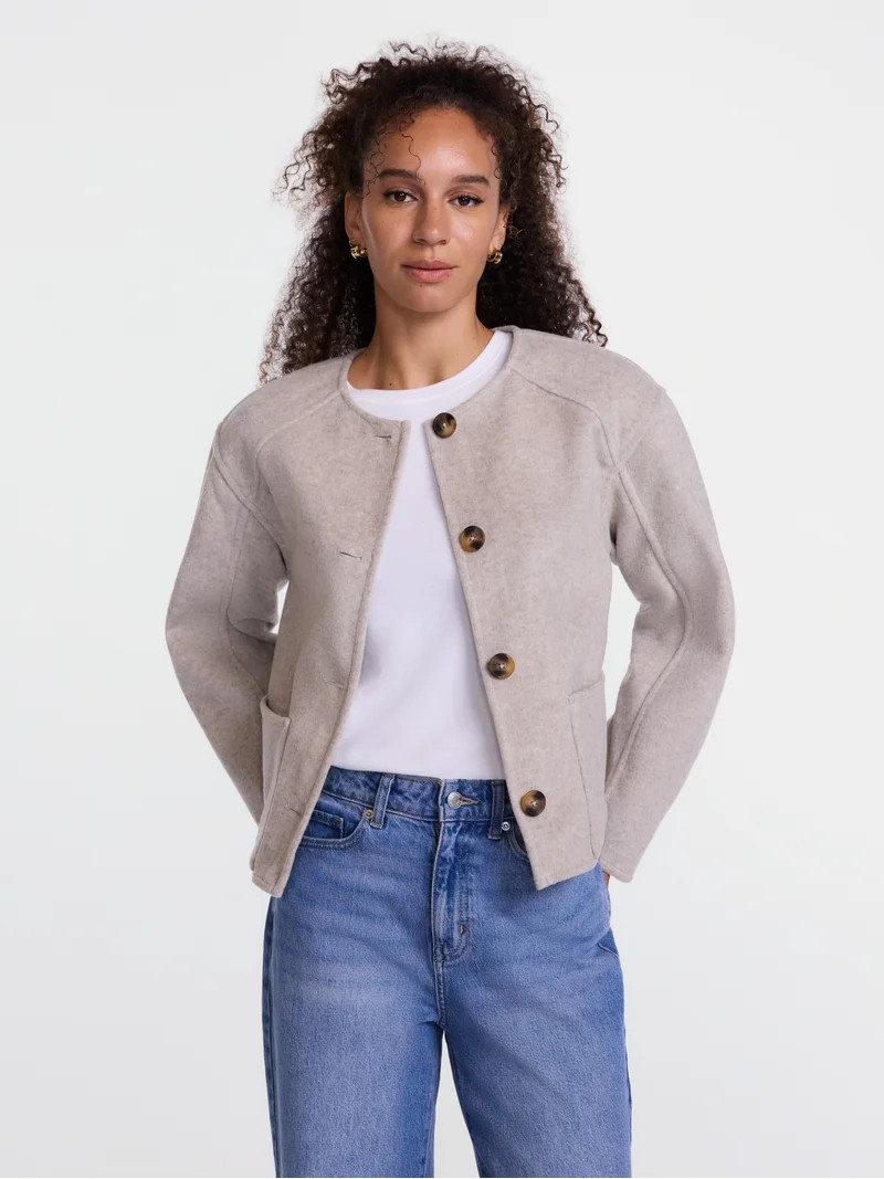 Scenario Women's Double Faced Faux Wool Jacket, Sizes XS-XXXL | Walmart (US)