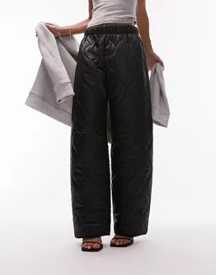 Topshop quilted puffer straight leg pants in black | ASOS (Global)