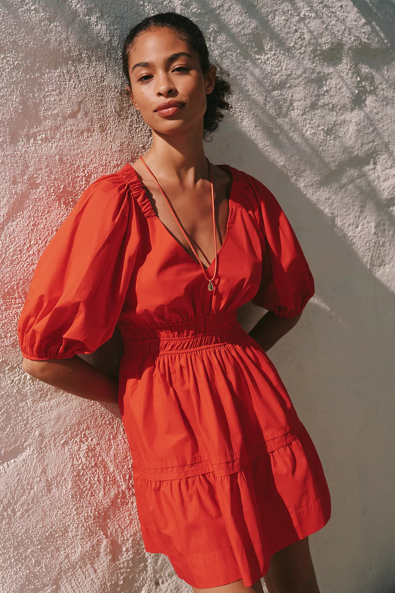 Maeve 100% Cotton Puff-Sleeve Smocked A-Line Mini Dress | Anthropologie (US)
