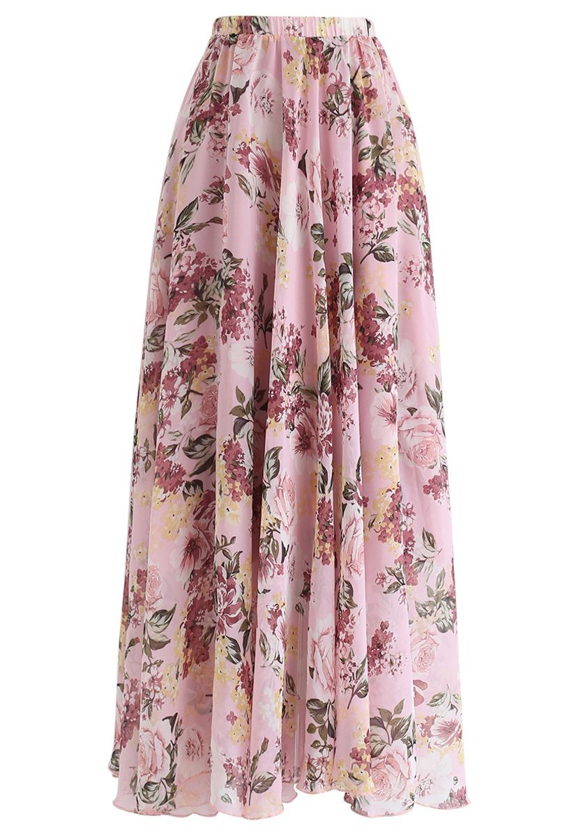 Bright-Colored Floral Maxi Skirt in Pink | Chicwish