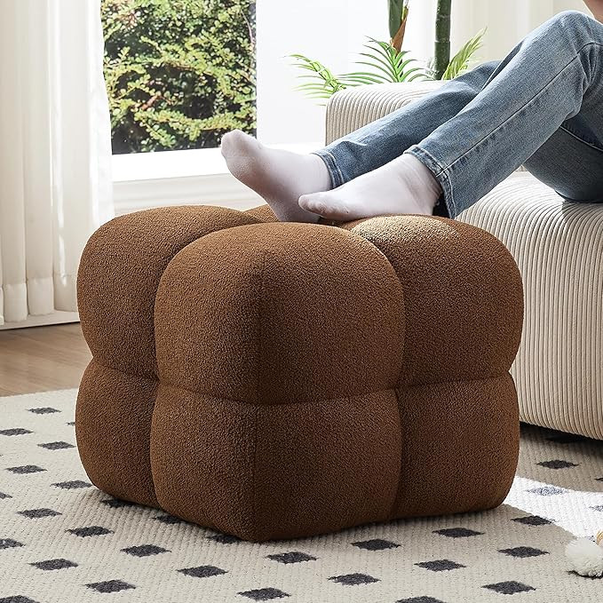 ONEVOG 21" Dark Brown Modern Ottoman, Square Fuzzy Couch Sherpa Pouf Ottoman, Tufted Fluffy Boucl... | Amazon (US)