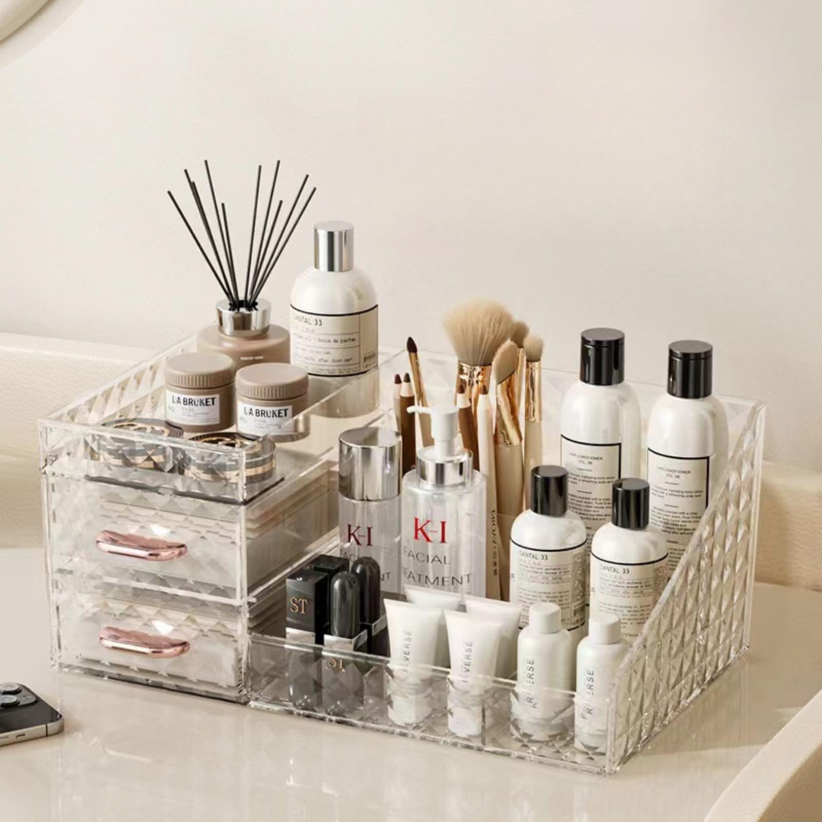Clear Makeup Organizer for Vanity,Desk Makeup Caddy With Drawers for Cosmetics,Lipsticks Nail Car... | Amazon (US)