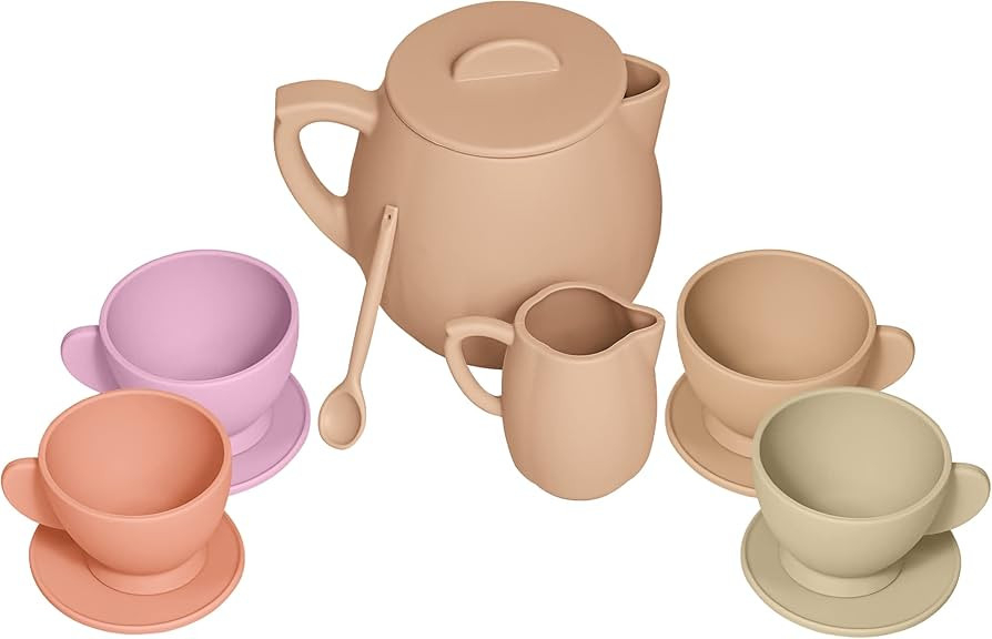 NEAFRON Silicone Tea Party Set for Little Girls, Cute Toy Tea Set for Pretend Play, Toddler Girl ... | Amazon (US)