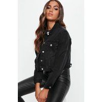 Tall Black Cropped Boxy Denim Jacket | Missguided (US & CA)