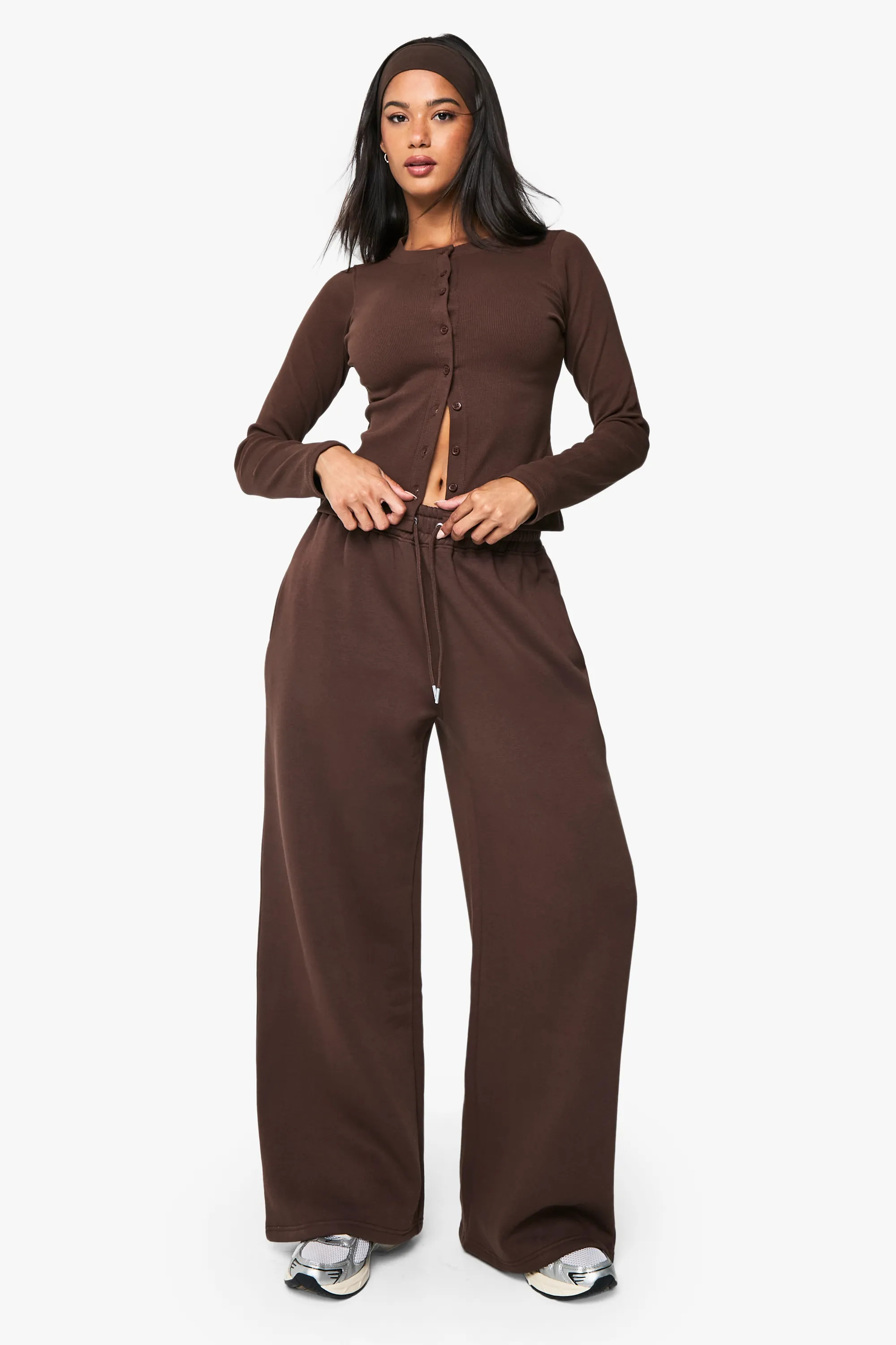 Rib Button Through Long Sleeve Top Tracksuit | Boohoo.com (UK & IE)