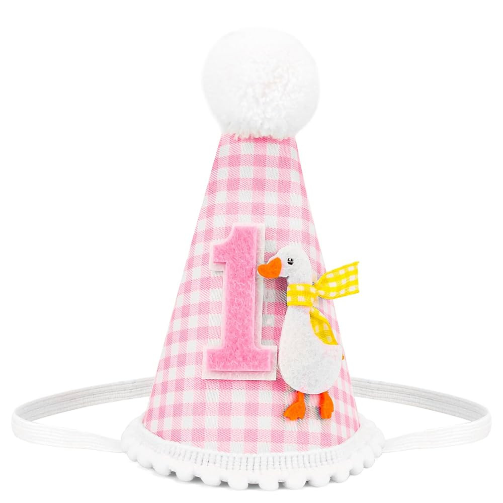 Goose 1st Birthday Hat for One Funny Goose Birthday Decorations, First Gingham Crown for Girls Ou... | Amazon (US)