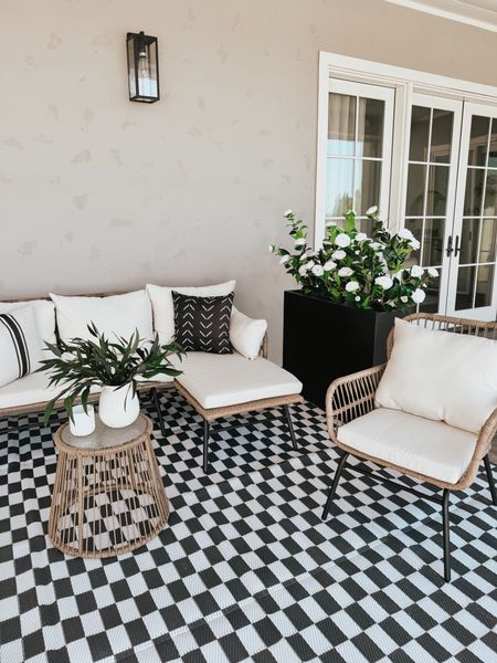 Loving this outdoor patio set and rug with the privacy screen to separate our porch areas 

#LTKhome
