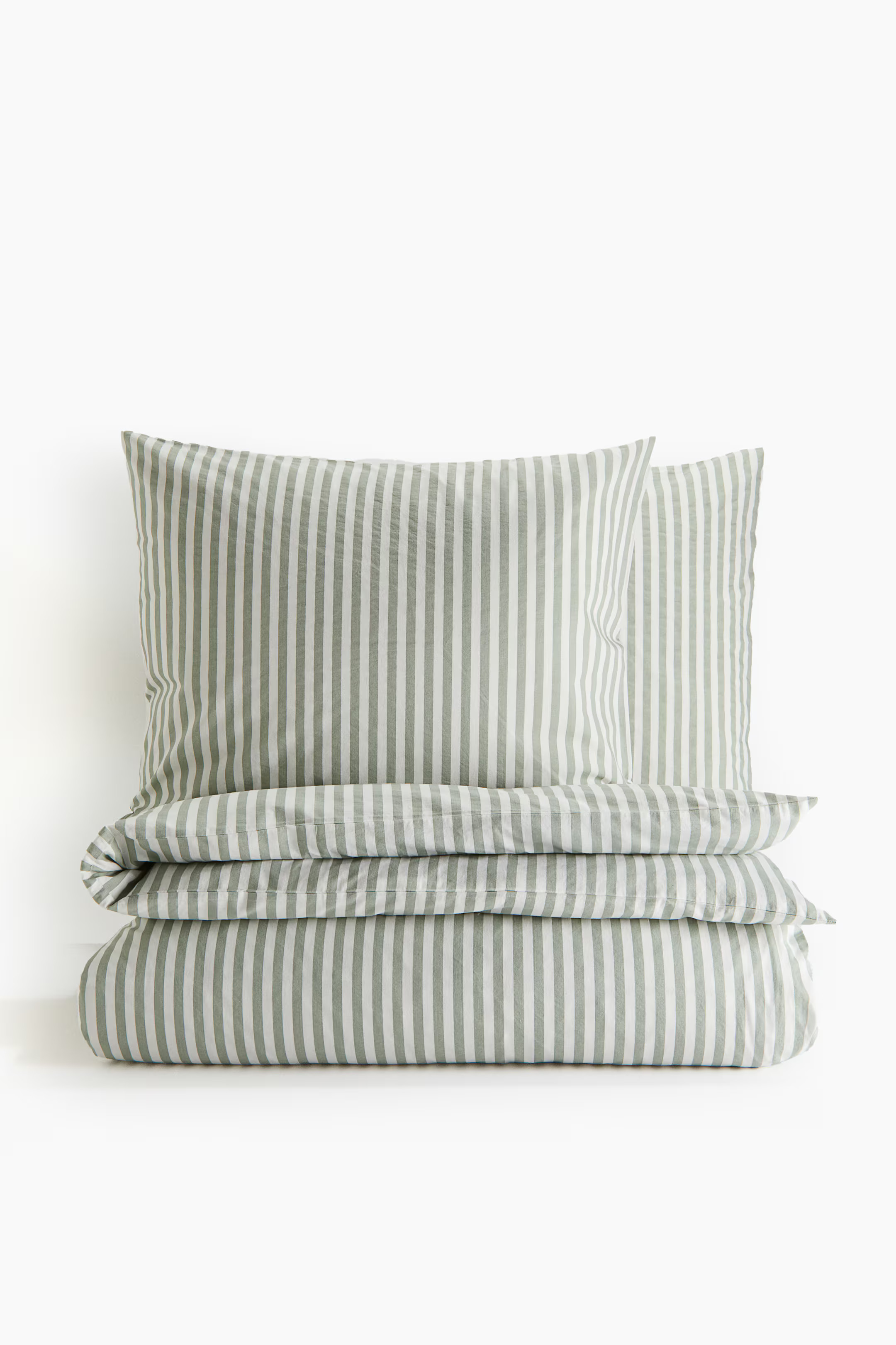 Cotton King/Queen Duvet Cover Set - Light khaki green/white - Home All | H&M US | H&M (US + CA)