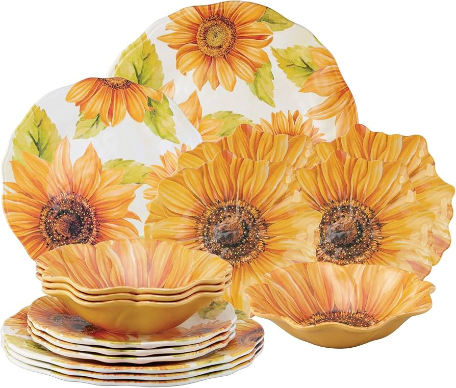 UPware 16-Piece Melamine Dinnerware Set, Includes Dinner Plates, Salad Plates, Dessert Plates, Bo... | Amazon (US)