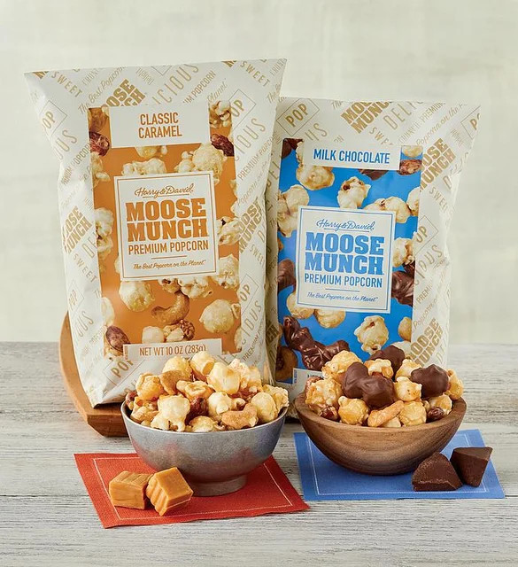 Moose Munch® Premium Popcorn - Milk Chocolate and Caramel Mix Duo | Harry & David
