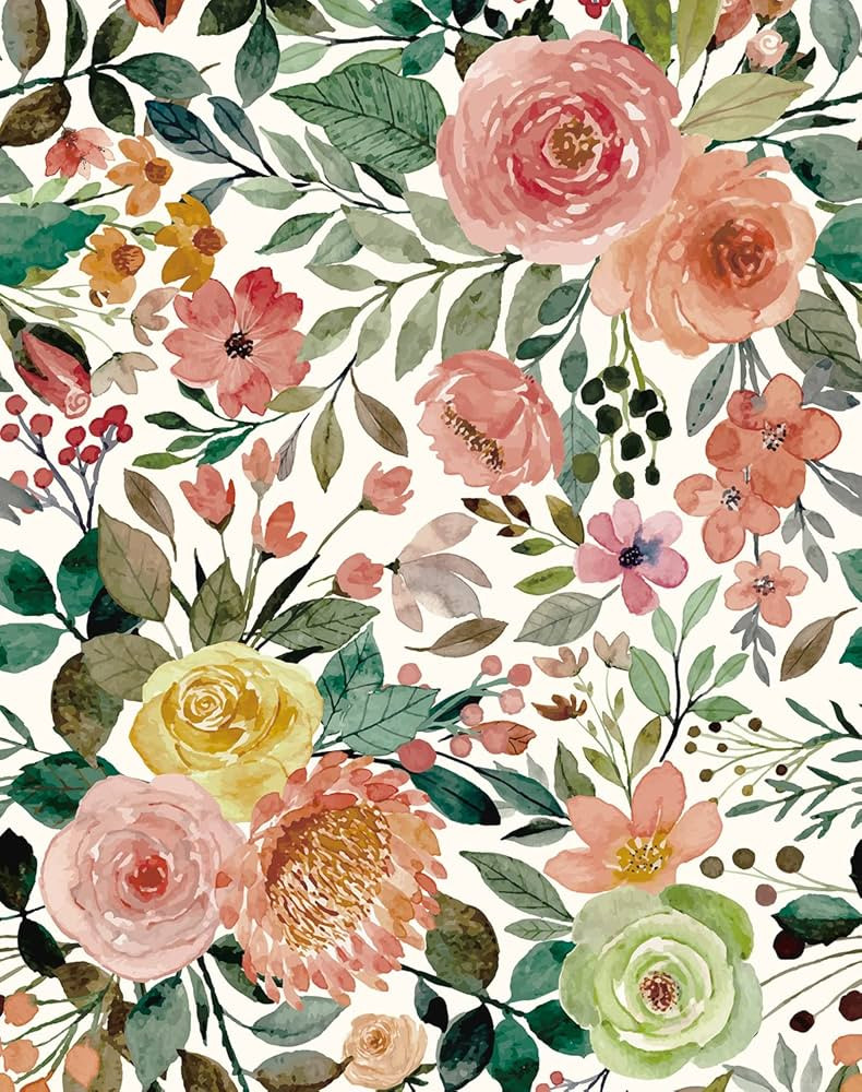 JiffDiff Floral Wallpaper Peel and Stick Pink Floral Wall Mural Removable Peony Roses Wallpaper N... | Amazon (US)
