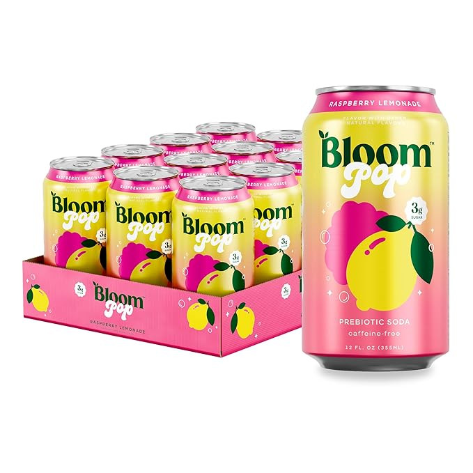 Bloom Pop Prebiotic Soda 12 Pack, Raspberry Lemonade Flavor, 12oz Cans | Prebiotic Soda for Gut H... | Amazon (US)