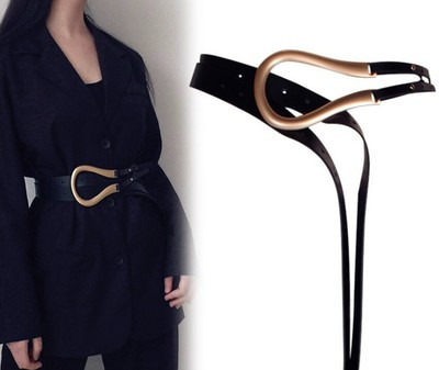 Fashion Western U Style Horseshoe Double Gold Buckle Black Retro Belt Womens UK | eBay UK