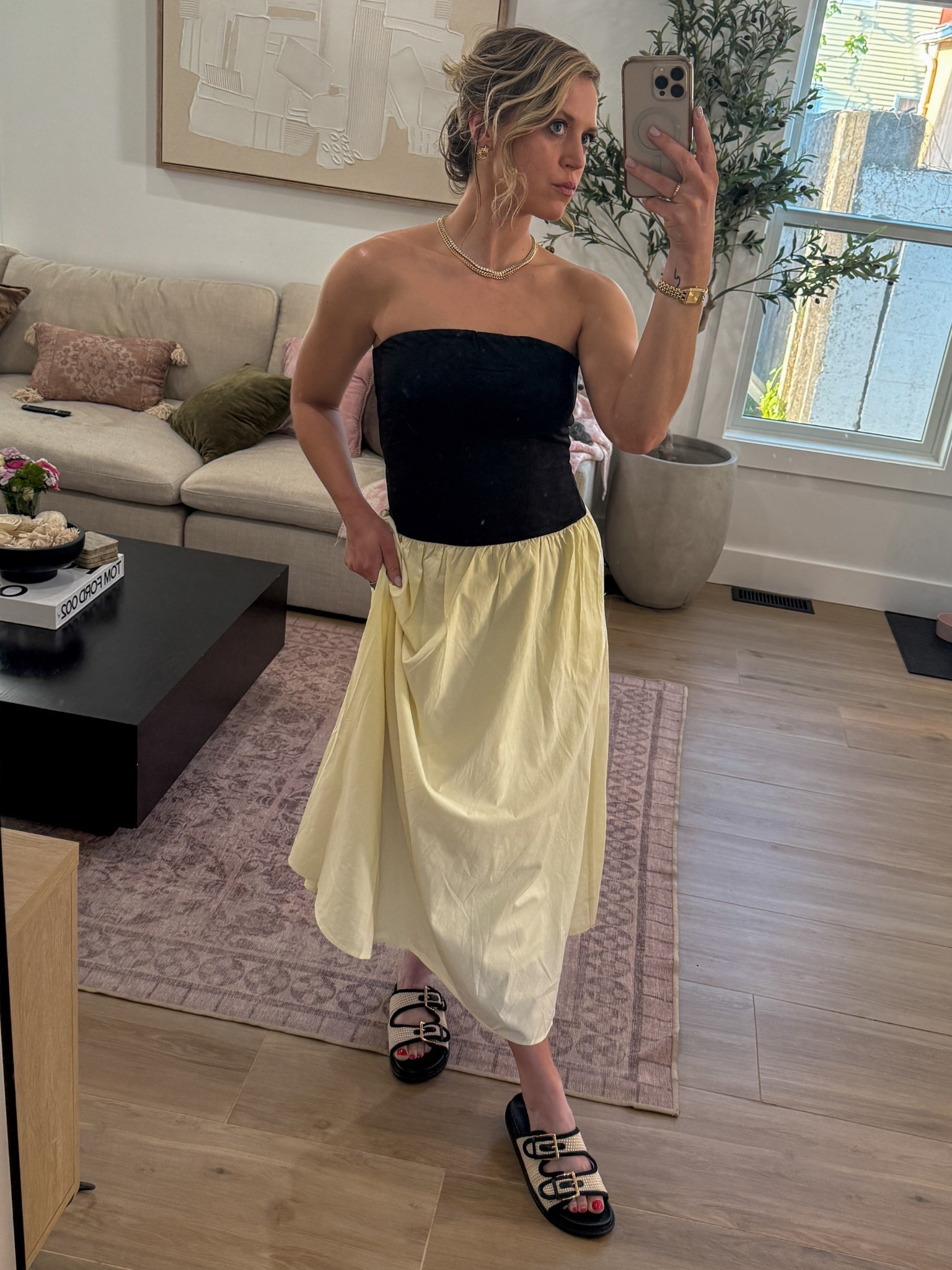 summer dress, spring dress, graduation dress, Amazon dress, strapless dress, two-tone dress, yellow skirt, black top, casual chic, dress with pockets, day to night look, summer outfit inspo, spring outfit idea, cute Amazon fashion, mirror selfie outfit, minimalist style, comfy sandals, easy summer style, weekend look, spring wedding guest dress 

#LTKParties #LTKFindsUnder50 #LTKSeasonal