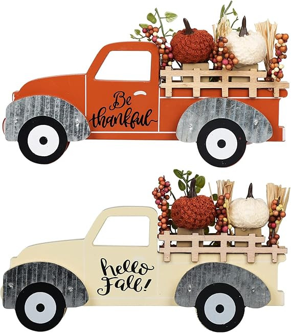 NEEDOMO Fall Decorations for Home, Large Size 2 Pack Wood Truck with Pumpkin Fall Decor, Decorati... | Amazon (US)