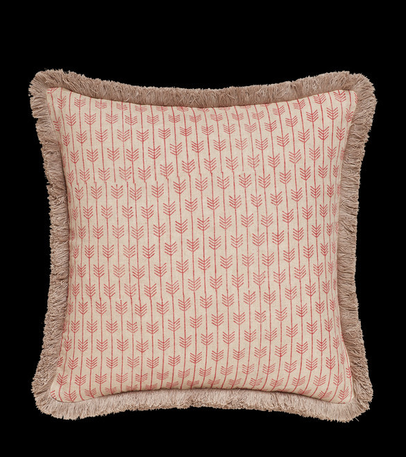 Caladia Pillow Cover With Fringing - Red Madder | OKA US