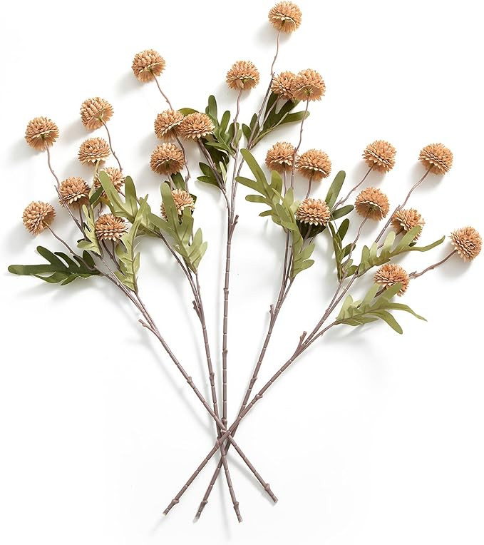 5Pcs Fall Pompon Mums Artificial Flowers,Fake Kiku Mini Silk Chrysanthemum with Long Stems - Fall... | Amazon (US)