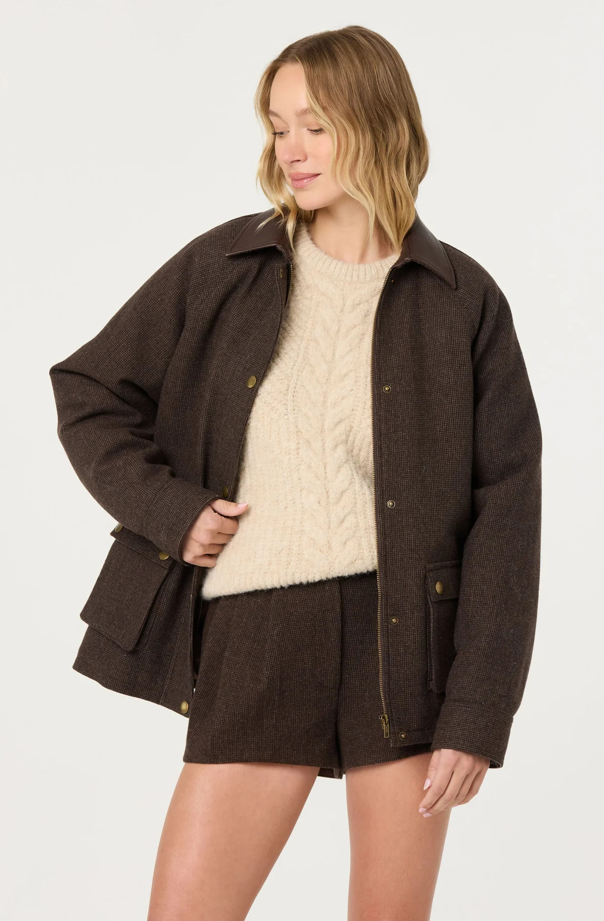 Sorine Wool Blend Pleated Shorts - Brown plaid / XS | ASTR The Label (US)