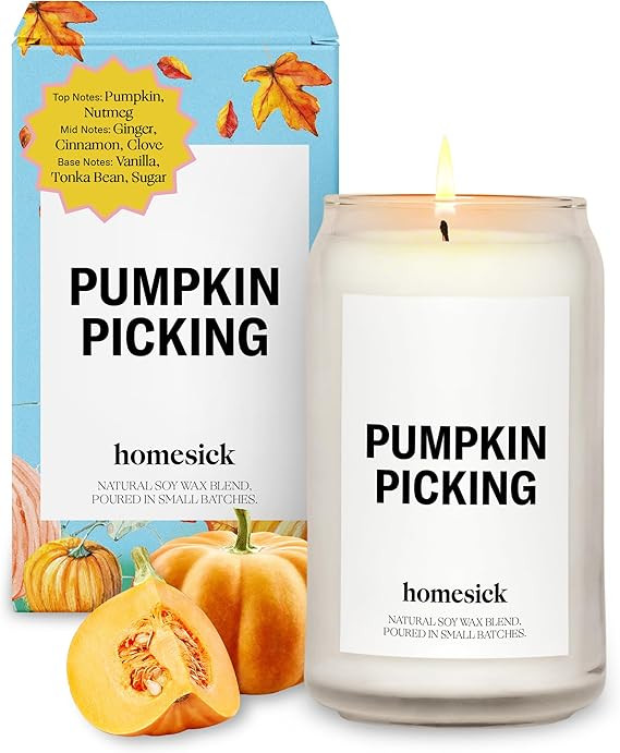 Homesick Scented Candles for Home (Pumpkin Picking) - 13.75 oz Natural Long-Lasting Soy Wax Blend... | Amazon (US)