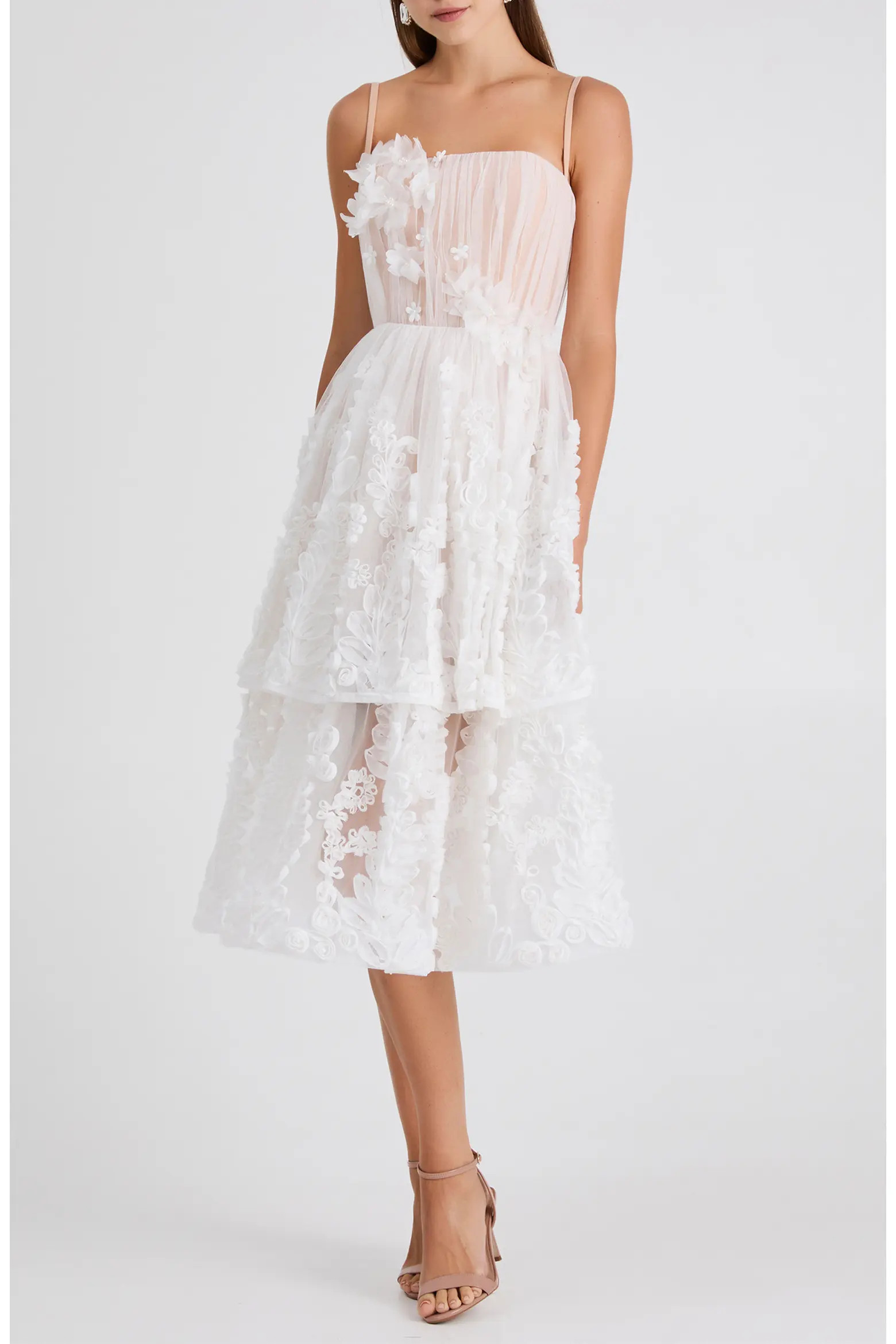 Juliette Floral Appliqué Tiered Cocktail Midi Dress (Women) | Nordstrom | Nordstrom