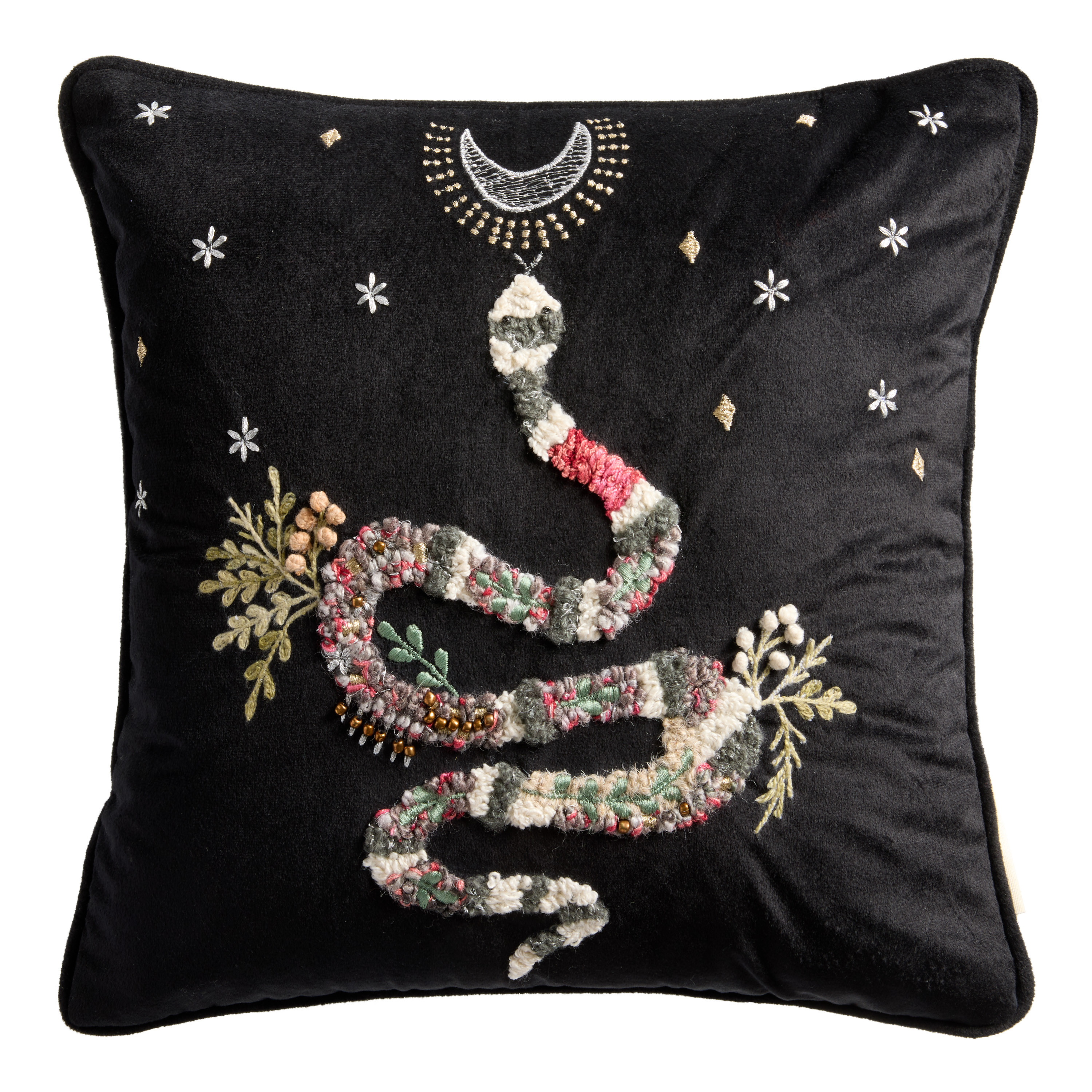 Black Velvet Embroidered Snake Throw Pillow | World Market