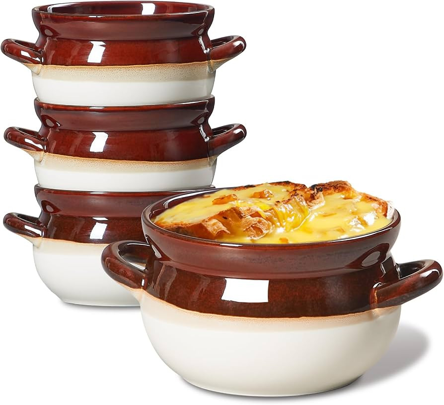 ONEMORE French Onion Soup Bowls, Oven Safe Soup Crocks with Handles, 28 oz- Large Ceramic Bowls f... | Amazon (US)